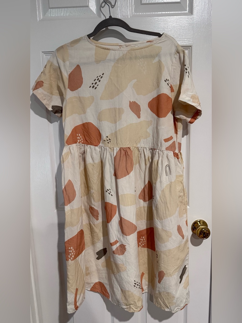 Tradlands Cream Dress with Rust and Beige Abstract Shapes